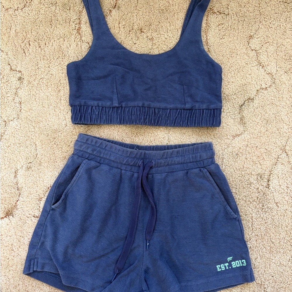 Women’s Blue Athletic Crop Top and Shorts Set